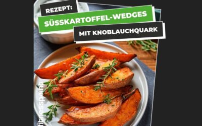 Knusprig, würzig & gesund – diese Süßkartoffel-Wedges mit Knoblauchquark sind in 30 Minuten fertig!